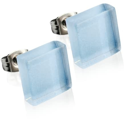 Kleine Ohrstecker mit Stein in himmelblau • Flache Upcycling Ohrringe • Nickelfreie Stecker aus Edelstahl • Nachhaltiger Schmuck • 10mm x 10mm x 3mm