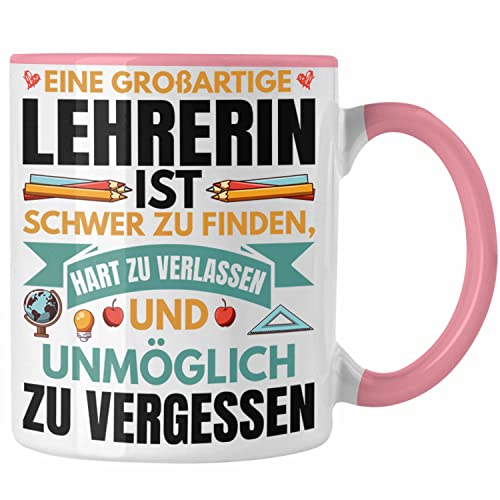 Trendation - Lehrerin Abschiedsgeschenk Tasse Geschenk zum Abschied Klassenlehrerin Beste Lehrerin Geschenkidee Dankeschön (Rosa)