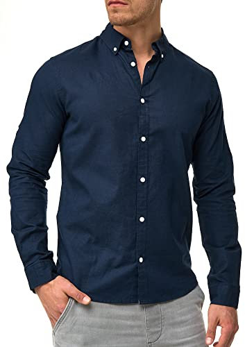 Indicode Hommes Brayden Shirt | Chemise rayée à col boutonné Navy - Solid M