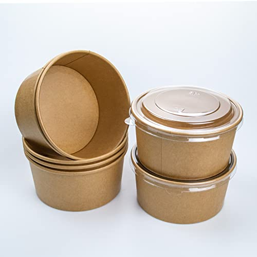 LESIBAG Large Paper Bowls - Disposable Salad Bowls with Lid Takeaway Food Containers for Hot/Cold Food 15 Sets (26 OZ)