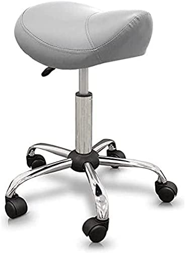 QUIRUMED Pony-Hocker, ergonomisch, mit Stahlgestell, silberfarben, Kunstlederpolsterung, höhenverstellbar, gepolsterter Sitz, drehbare Räder, bis 150 kg, Silber