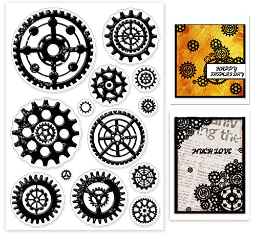GLOBLELAND Mechanische Zahnräder Klare Stempel für DIY Scrapbooking Dekor Zahnräder Steampunk Vintage Transparente Silikonstempel für die Herstellung von Karten Fotoalbum Dekoration