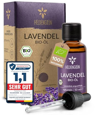 Heldengrün® BIO Lavendelöl 50 ml [Inkl. PIPETTE] - 100% naturrein - Lavandula Angustifolia - Ätherisches Öl Bio - Duftöl Lavendel - VORTEILSGRÖSSE