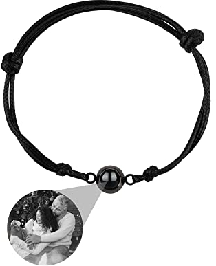Zopmopae Benutzerdefinierte Foto-Armband Mit Bild im Inneren - Personalisierte Kreis Projektion Armband Mit Geflochtenem Seil für Männer, Frauen, Paare und Beste Freunde