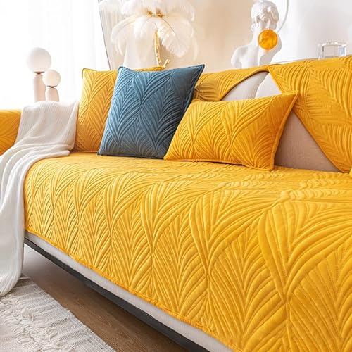 ZQYMM Samt Sofabezug 1 2 3 4 Sitzer Couchbezug L Form Ecksofa Sofa Couch Überwurfdecke, Samt Couch Überwürfe Sofahusse Sofaüberwürfe rutschfest Sofa Abdeckung Sofaschoner,Gelb,45 * 45cm