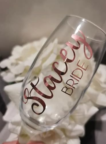 LS Bright Design DIY Personalised Wedding Lovely Font - Bride Bridesmaid Maid Of Honour Champagne Flute Decals - Roles & Names Sticker (Silver, Quantity: 3 Names & Roles)