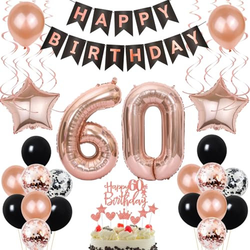 Luftballon 60. Geburtstag Dekoration Rose Gold Schwarz Geburtstagsdeko 60 Jahre Tortendeko Geburtstag 60 Frau,Happy Birthday 60 Frauen
