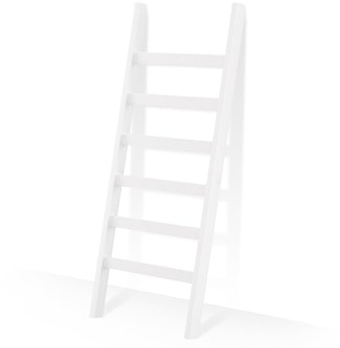 POXAKA Bamboo Blanket Ladder, 6 Tier Blanket Holder, 68.9 Inch Tall Blanket Rack, Ladder Shelf Against The Wall, Rustic Bamboo Quilt Rack Stand in Bathroom, Living Room, Bedroom, White