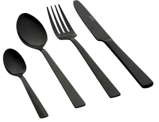 Björn, Telmo, Ménagère 24 Pièces pour 6 Personnes, Couverts de Table en Acier Inoxydable. 6 Fourchettes, 6 Couteaux, 6 Grandes Cuillères, 6 Petites Cuillères, Noir Brillant, Compatible Lave-vaisselle