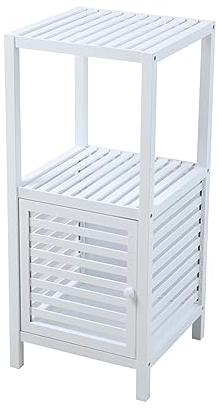 SVITA Badregal S mit Tür Badezimmerschrank mit Regal freistehend Bambus Weiß