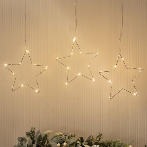 MiniSun | Silver Trio Star String Lights | Holiday Lighting, Home Décor & Improvement Essential