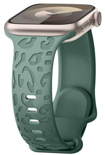 CeiBand Leopardo Tallada Correa para iwatch 38mm 40mm 41mm 42mm 44mm 45mm Ultra 46mm 49mm, Suave Pulsera Silicona Correa para Apple Watch Series 10/9/8/7/6/5/4/3/SE 2 (38mm/40mm/41mm, Verde Claro)