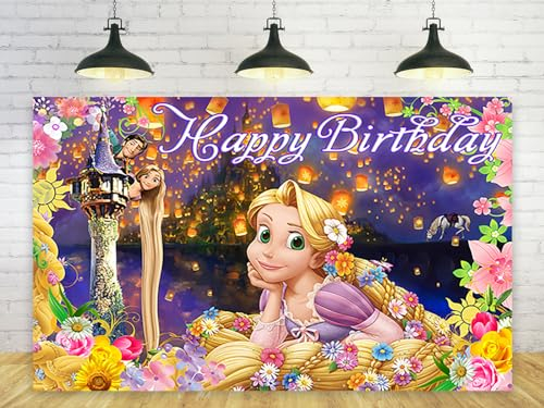 Prinzessin Rapunzel Hintergrund für Geburtstagsparty-Dekorationen, gelber Hintergrund für Party, Kuchen, Tischdekorationen, verheddertes Thema, Banner, 1,5 x 0,9 m