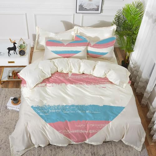 Bettwäsche 3 Teilig Bettgarnitur,Transgender Pride Form männliche Sexualität Herz Identität Pinsel Zeichen Intersex,Mikrofaser Bettbezug Set 1 Bettbezug Set 200 x 200 cm + 2 Kissenbezug 50x80 cm