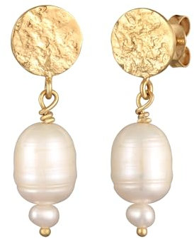 Elli Ohrringe Elli PREMIUM Ohrringe Damen Ohrhänger Plättchen Barock Organic mit Süßwasserzuchtperlen in 925 Sterling Silber vergoldet