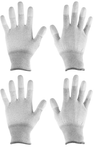 sourcing map 2 Pairs ESD Anti Static Gloves 21cm Overlock Edge High Resistance Carbon Fiber Computer Gloves for PC Computer Electronics Installation and Repair(Large), Grey