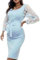 Robe Grossesse Col Rond Manche Longue Dentelle Robe Maternité Fête Soirée Cérémonie Décontractée Midi Robe Grossesse Chic Et Elegant Pas Cher Mariage Shooting Photo (Light Blue, XXL)
