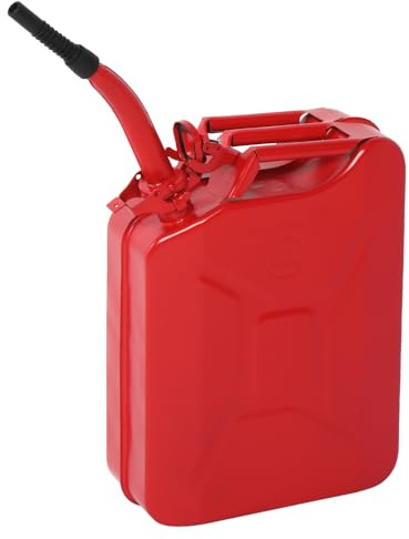 20 Litre Jerry Fuel Can, Red Metal Gas Diesel Gasoline Petrol Oil 3 Welded Handles Portable Travel Container For Cars Trucks Motorcycle Extension Spout, US Standard (Red)