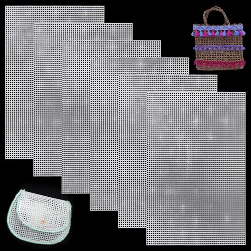 Plastic Mesh Canvas Sheets, Cross Stitch Plastic Meshes, Plastic Needlepoint Canvas Mesh, Flexible Mesh Fabric for Cross Stitch, DIY Bag Accessories for Crafts and Sewing Projects, 6 Pcs, 20x30cm