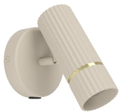 EGLO Wandlampe Caminia, Wandleuchte innen mit schwenkbarem Spot, Wandspot mit Schalter, Wand Lampe Schlafzimmer, Metall in Beige und Gold, GU10-Leuchtmittel, warmweiß
