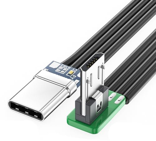 Cable de datos plano flexible recto hacia arriba y hacia abajo y en ángulo izquierdo y derecho de 90 grados microUSB a USBC, cable de datos tipo C a microUSB, cable de carga rápida