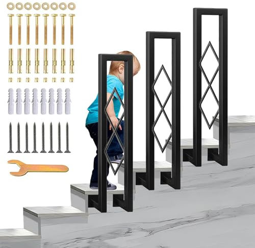 SCGSJZH Corrimano Forma di U Interne, Ringhiera per Scale in Ferro Battuto Tubo Quadrato, Parapetto con Kit di Viti, Montaggio Laterale Diamante Ringhiere per Soffitta e Gradini Esterni (85cm)