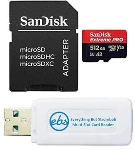 SanDisk 512GB microSD Extreme Pro Memory Card with Adapter Compatible with DJI OSMO Pocket 3 Gimbal Camera (SDSQXCD-512G-GN6MA) Bundle with (1) Everything But Stromboli MicroSDXC & SD Card Reader