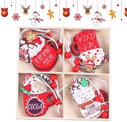 Adornos de madera para árbol de Navidad, bonitas decoraciones navideñas de madera, recortes de Navidad de madera, adornos de madera rústica para árbol, 12 manualidades de madera para árbol de Navidad