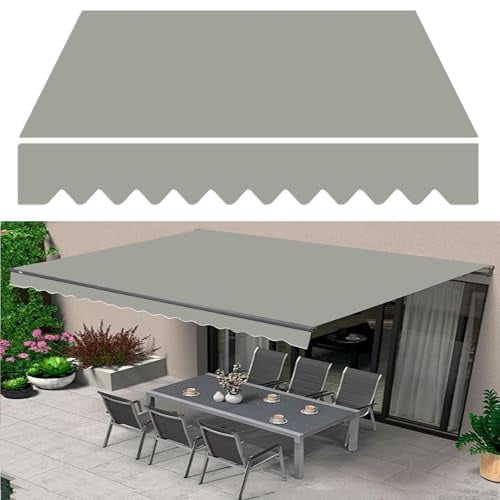 XUOUP Markisen-Ersatzstoff mit Volant Einziehbar Terrasse Markise Tuch Polyesterfaser Segeltuchbespannung Sonnenschutz Wasserdicht Reißfest Markisentuch,3×2.5m(118×98in),Gray