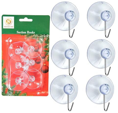 SHATCHI 6Pcs Heavy Duty Suction Hooks – 43mm, Multi-Purpose Reusable Suction Hooks for Kitchen, Bathroom, Office, Christmas Decorations, Signs, Mirrors, Walls