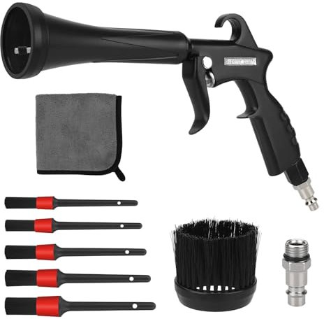 MYPIN Car Cleaning Gun, 8-12Bar Dry Blow Gun, High Pressure Compressed Air Blow Gun, Interior Car Cleaning with 2 Nozzles, 5 Brushers for Vehicle Car Carpet Dashboard Seat Upholstery