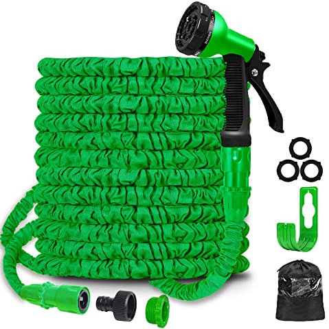 BABADU Hose Pipe - Expandable Garden Hose 50FT with 8 Functions Hosepipes Spray Gun, Expanding Lightweight Water Hosepipe with 3/4,1/2 Fittings for Garden Watering