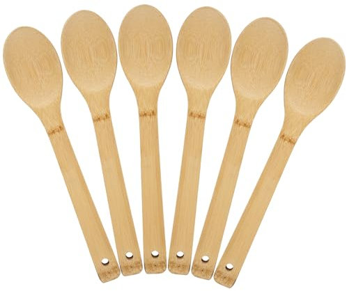6 Piezas Utensilios de Cocina de Bambú, 30 Cm Cucharas de Madera de Bambú Utensilios Cocina Madera Cuchara de Cocina Versátil Utensilios Cocina Antiadherentes para Mezclar y Remover Alimentos