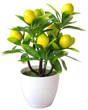 Topf-Zitronenbaum – Minii Topf-Zitronenbaum, realistische künstliche Schreibtisch-Zitronenpflanze, künstlicher Zitronenbaum, 24 cm, weißer künstlicher Zitronenbaum, Topf für Zuhause, Gründekoration