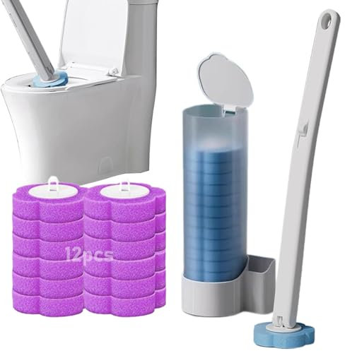 Disposable Toilet Brush, Toilet Bowl Cleaner Brush with 54 Refills,Disposable Toilet Cleaning System with Holder for Bathroom Cleaning (Brush Set + 12 brush head (lavender))