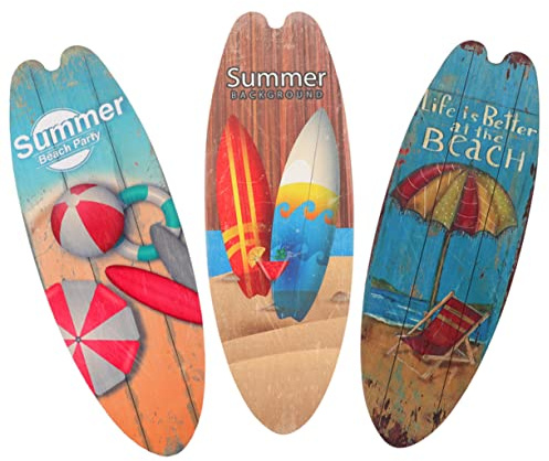 3 Stück Surfbrett Holz Wanddeko für Sommerparty