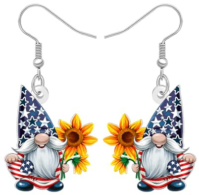 LONYOO Fun Gnome Ohrringe Dangle Sonnenblume Zwerg Charms Schmuck Gnome Geschenke für Frauen Mom rot weiß und blau Ohrringe (Blau)