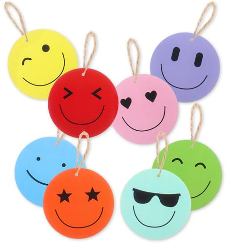 16Pcs Gift Tags with String, Colorful Smiley Face Paper Gift Tags for Presents, DIY Crafts, Paper Thank You Labels Hanging Tag for Gift, Wedding Name, Birthday Presents