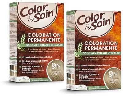 Color & Care 9N Honigblond, 30 Tage Haarfarbe, volle Deckkraft & langanhaltender Glanz, getarntes, gepflegtes & hydratisiertes weißes Haar, für alle Haartypen, 2 x 135 ml