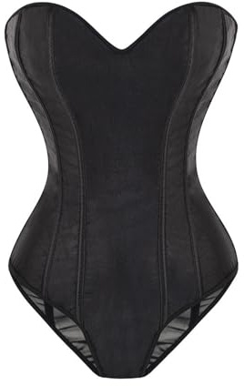 Women Gothic Corset Bodysuit with Headband Lace up Boned Waist Trainer Vintage Romper Tummy Control Overbust Solid Color Body Shaper Jumpsuit Lingerie Sets Waist Training for Halloween Dress
