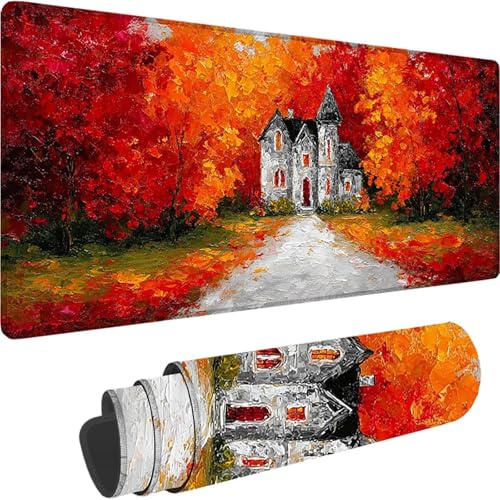Gaming Mauspad Orange Farbe Mauspad XXL 800x300x3 mm Mousepad Herbst Motiv, Mousepad Gaming Zubehör mit Anti Rutsch Basis, Mouse Pad Verbessert Präzision und Geschwindigkeit für Home Office Deko w-669