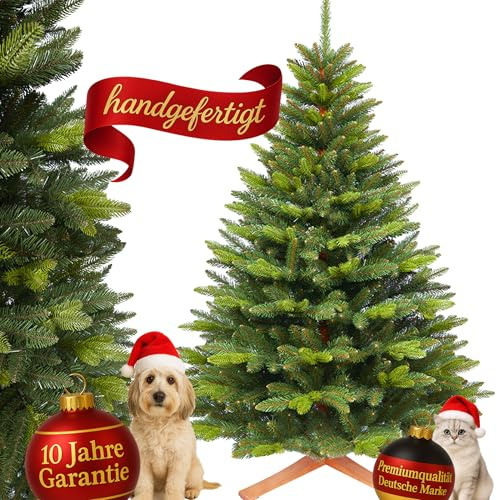 Premium Weihnachtsbaum künstlich-10 Jahre GARANTIE-180cm-handgefertigt Naturgetreu dichte Zweige Weihnachtsbaum mit massivem Echtholzständer–Tannenbaum künstlich Christbaum mit Spritzgusselementen