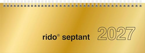 rido/idé 7036121917 Querterminbuch Mod. septant 2027 305×105 mm, Karton, gold: 2 Seiten = 1 Woche, Stundeneinteilung von 7-20 Uhr