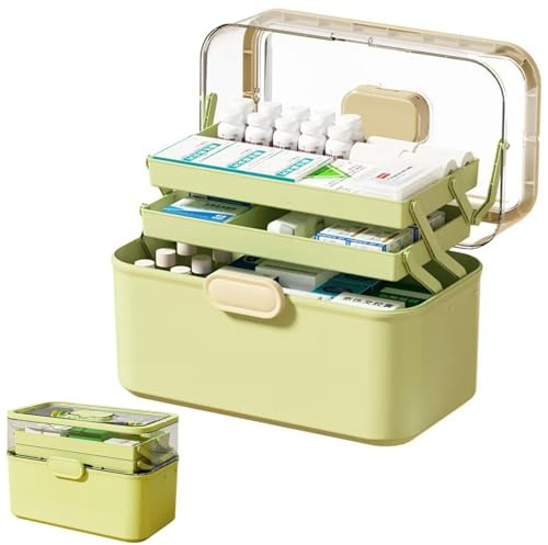 Sevitini Medizinbox, Arzneimittel aufbewahrung, 3 Schicht Medikamentenbox aufbewahrung,mit Griff, tragbare Medikamentenbox groß, für zuhause, 28,5 * 17 * 15.5cm