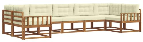 vidaXL Outdoor-Sofagarnitur mit Kissen 7 pcs Natur und Creme, Modernes Outdoor-Sofa-Set, stylische Gartenmöbel, Lounge-Sitzgruppe für Garten und Poolbereich zum Entspannen