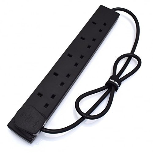 6-Gang Extension Trailing Lead - Black Multi Plug Power Cable - 1m / 2m / 3m / 5m / 10m 1m