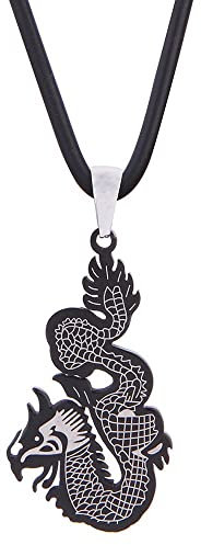 DonDon Herren Lederkette Leder Halskette 50 cm mit Edelstahl Anhänger Drache