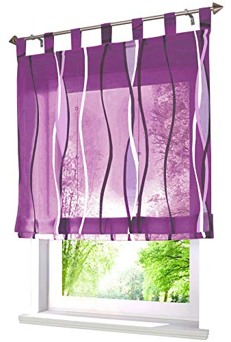 Raffrollo mit farbigen Wellen Druck Rollos Schlaufen Voile Vorhang (BxH 120x140cm, Violett)