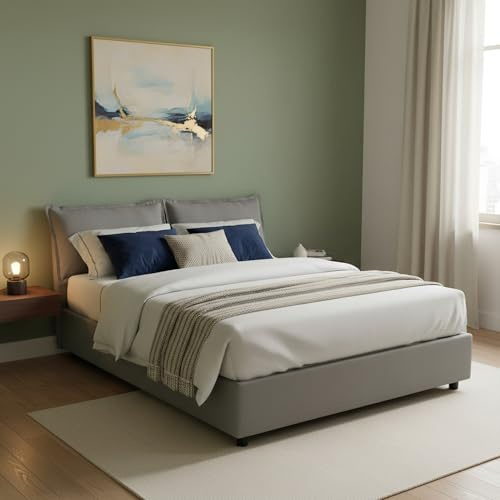 Talamo Italia - Doppelbett Denise, Bettkasten mit Stoffbezug, 100 % Made in Italy, Öffnung vorne, inklusive Matratze 160 x 190 cm, Grau