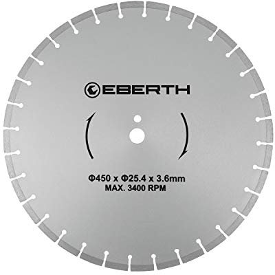 EBERTH Trennscheibe Diamanttrennscheibe für Stein, Beton, Fliesen und Feinsteinzeug, Diamantscheibe mit 450mm Durchmesser, 25,4mm Bohrung, 3,6mm Stärke, Diamant Trennscheibe f. Granit, Keramik, Marmor